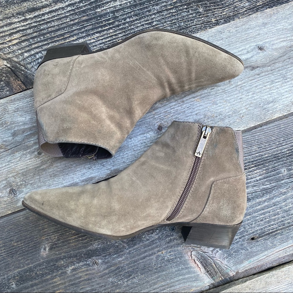 Aquatalia Taupe Suede Leather Ankle Boots